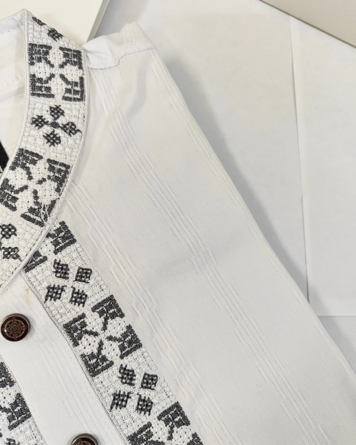 Premium Textured Panjabi with Charcoal Geometric Accents - Image 2