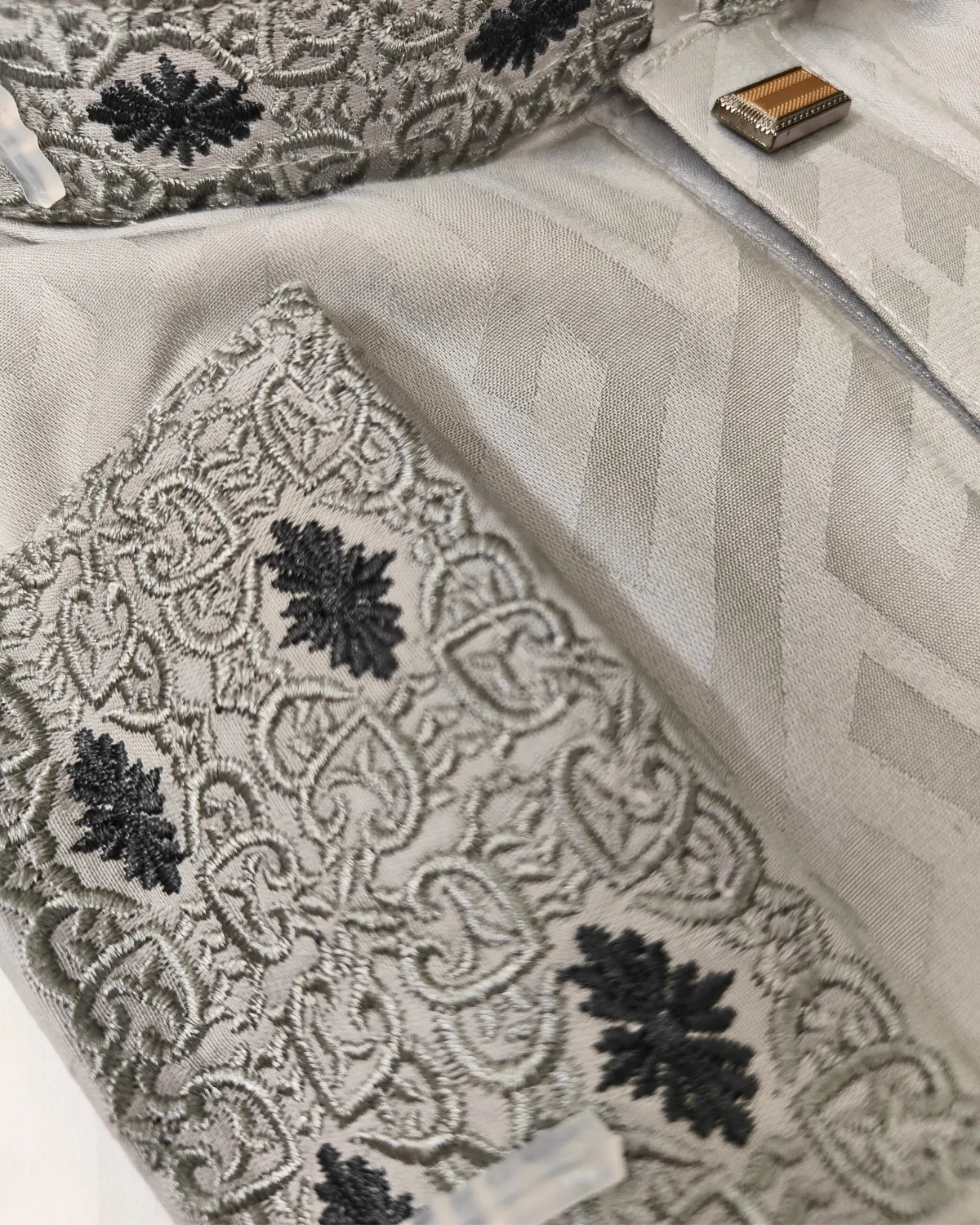 Luxury Geometric Jacquard Panjabi with Bronze Bar Accents - Image 3