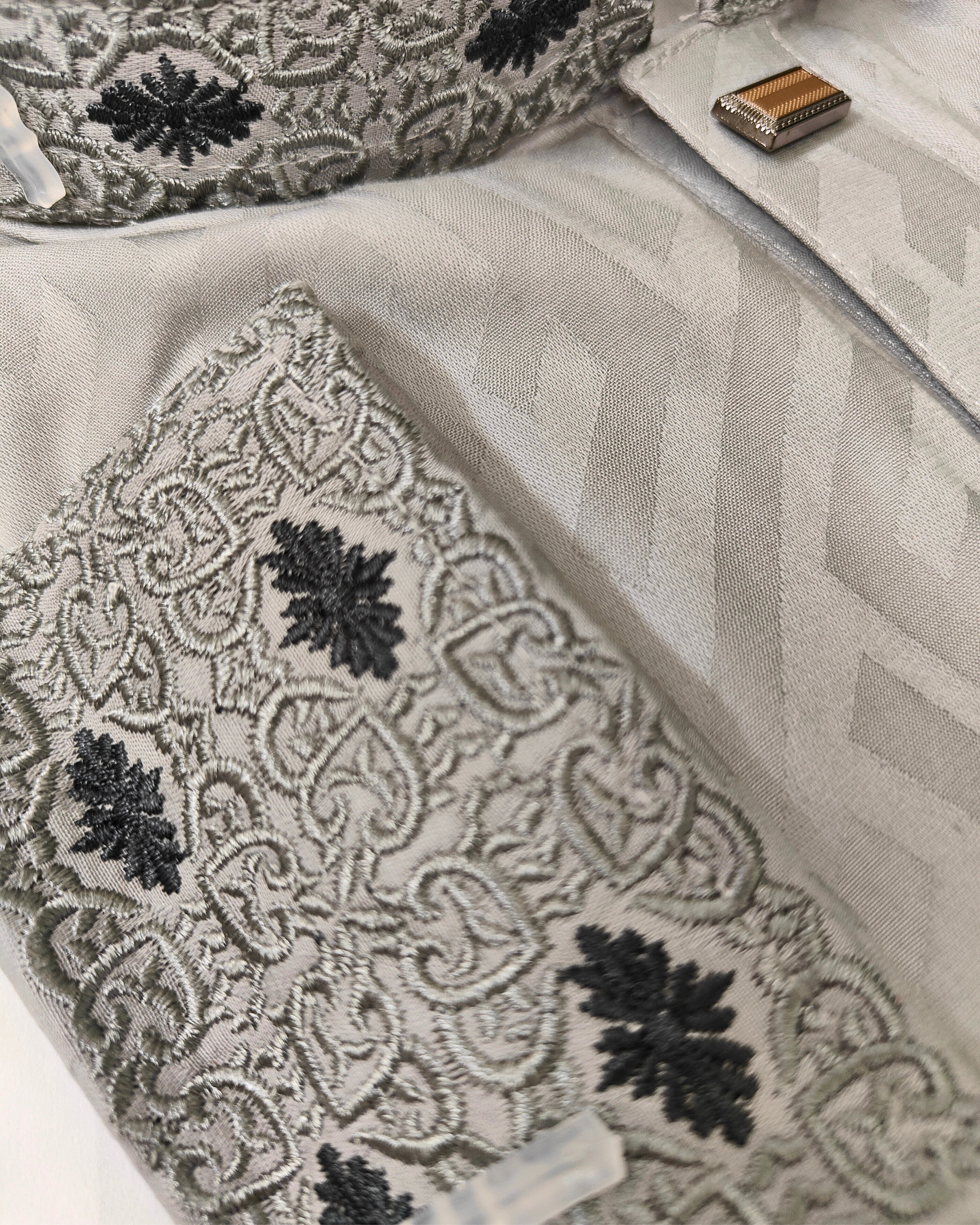 Luxury Geometric Jacquard Panjabi with Bronze Bar Accents image 3