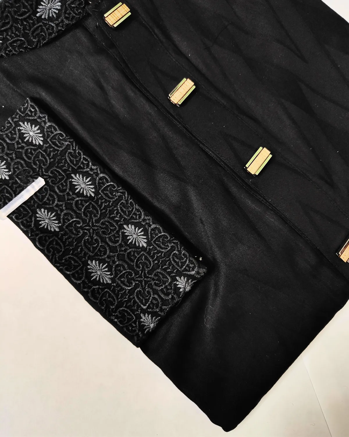 Premium Black Panjabi with Silver Floral Embroidery & Gold Accents - Image 3
