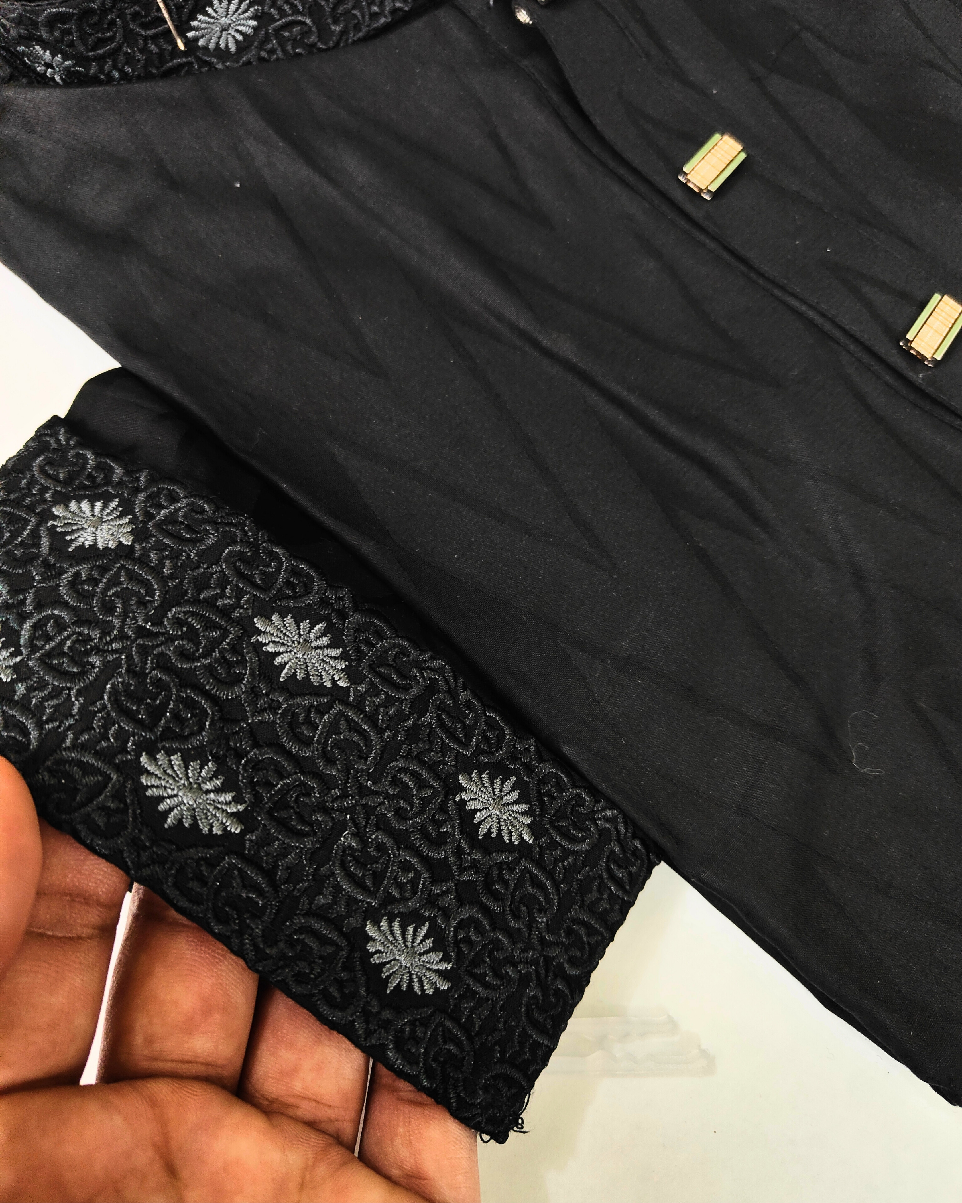 Premium Black Panjabi with Silver Floral Embroidery & Gold Accents image 2