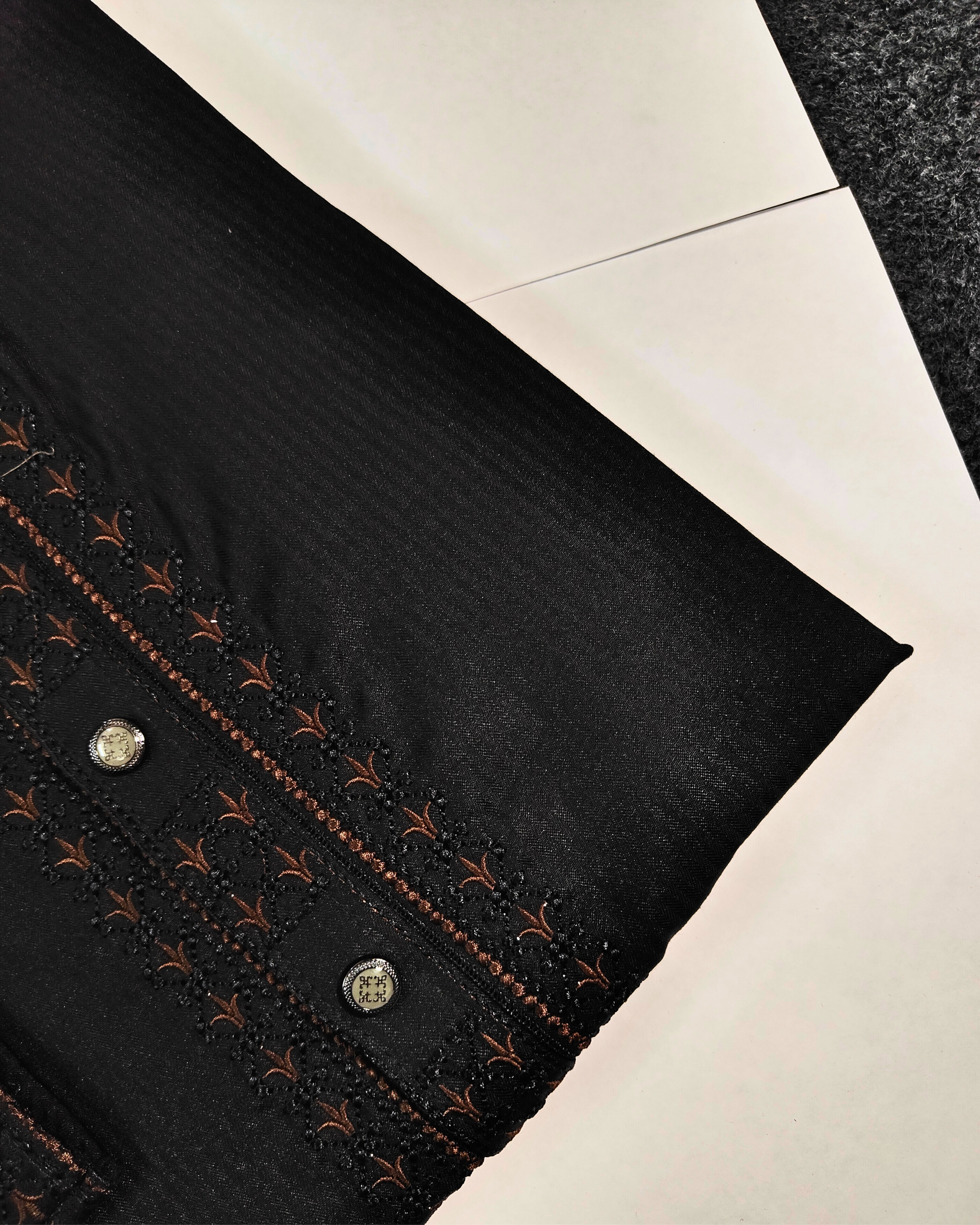 Premium Black Panjabi with Intricate Bronze Embroidery image 2