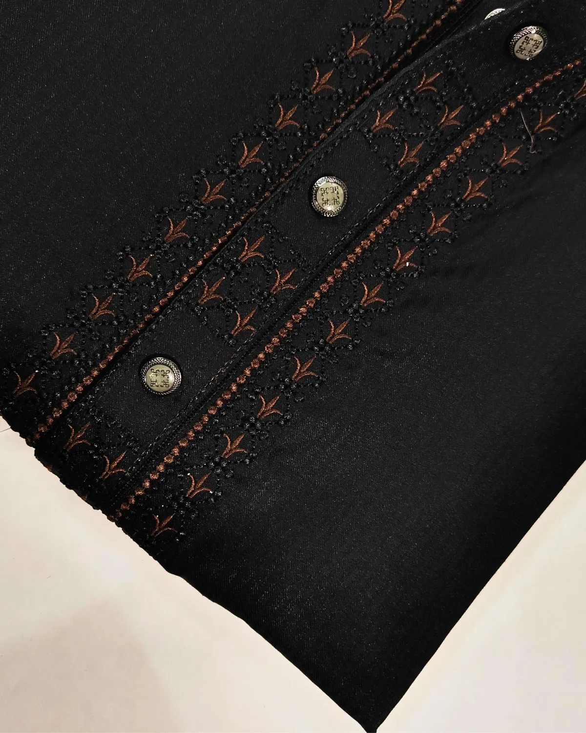 Premium Black Panjabi with Intricate Bronze Embroidery - Image 4