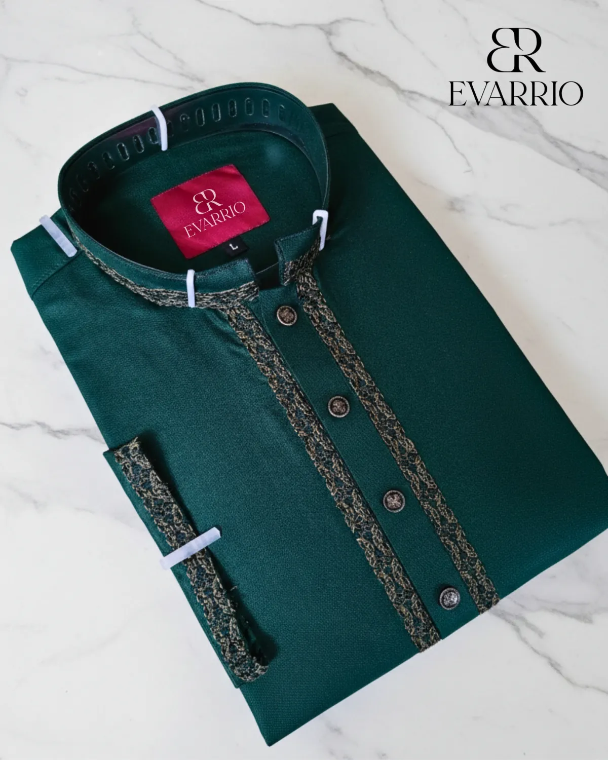 Evarrio Premium Emerald Green Embroidered Pure Cotton Panjabi - Image 2