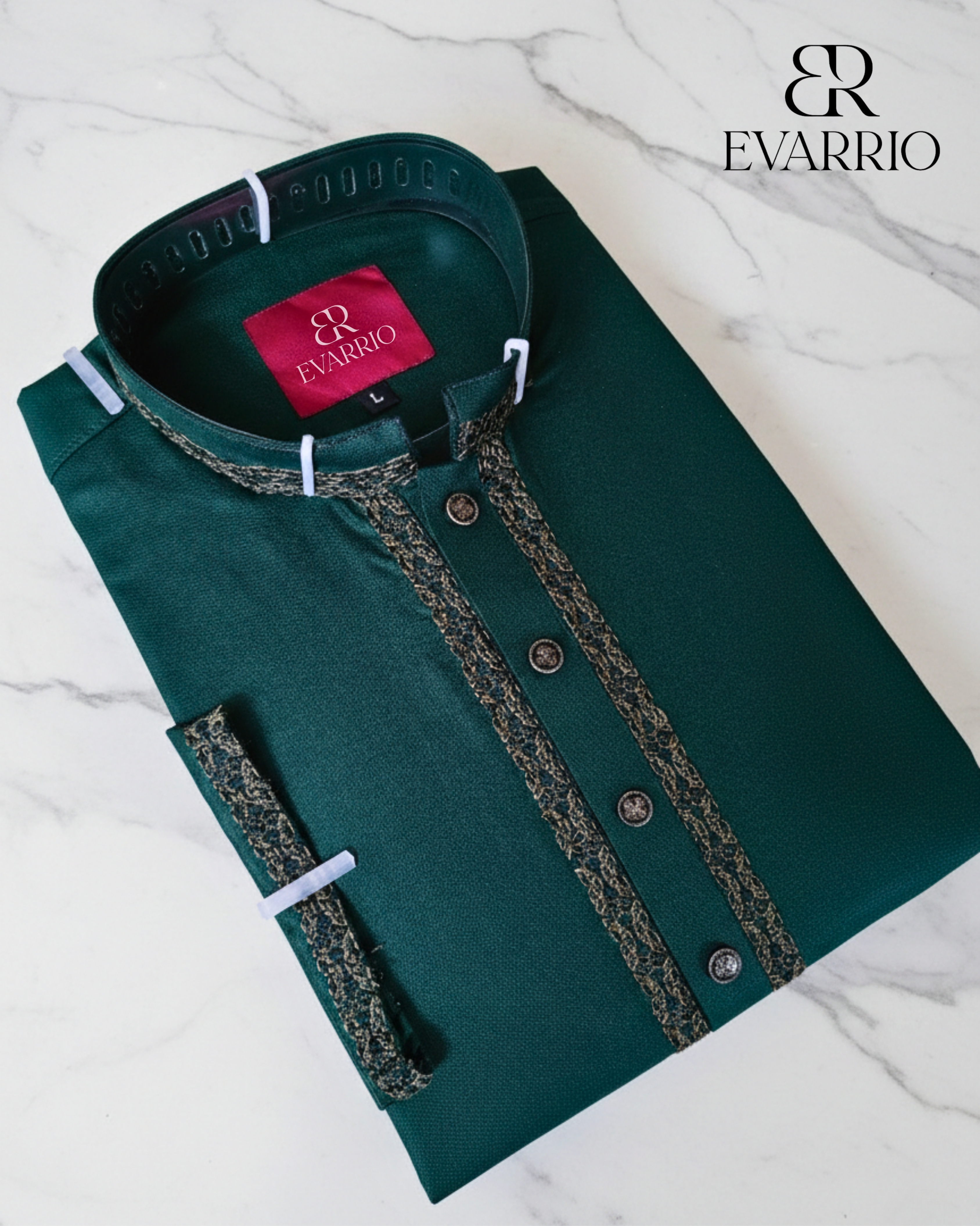 Evarrio Premium Emerald Green Embroidered Pure Cotton Panjabi image 2