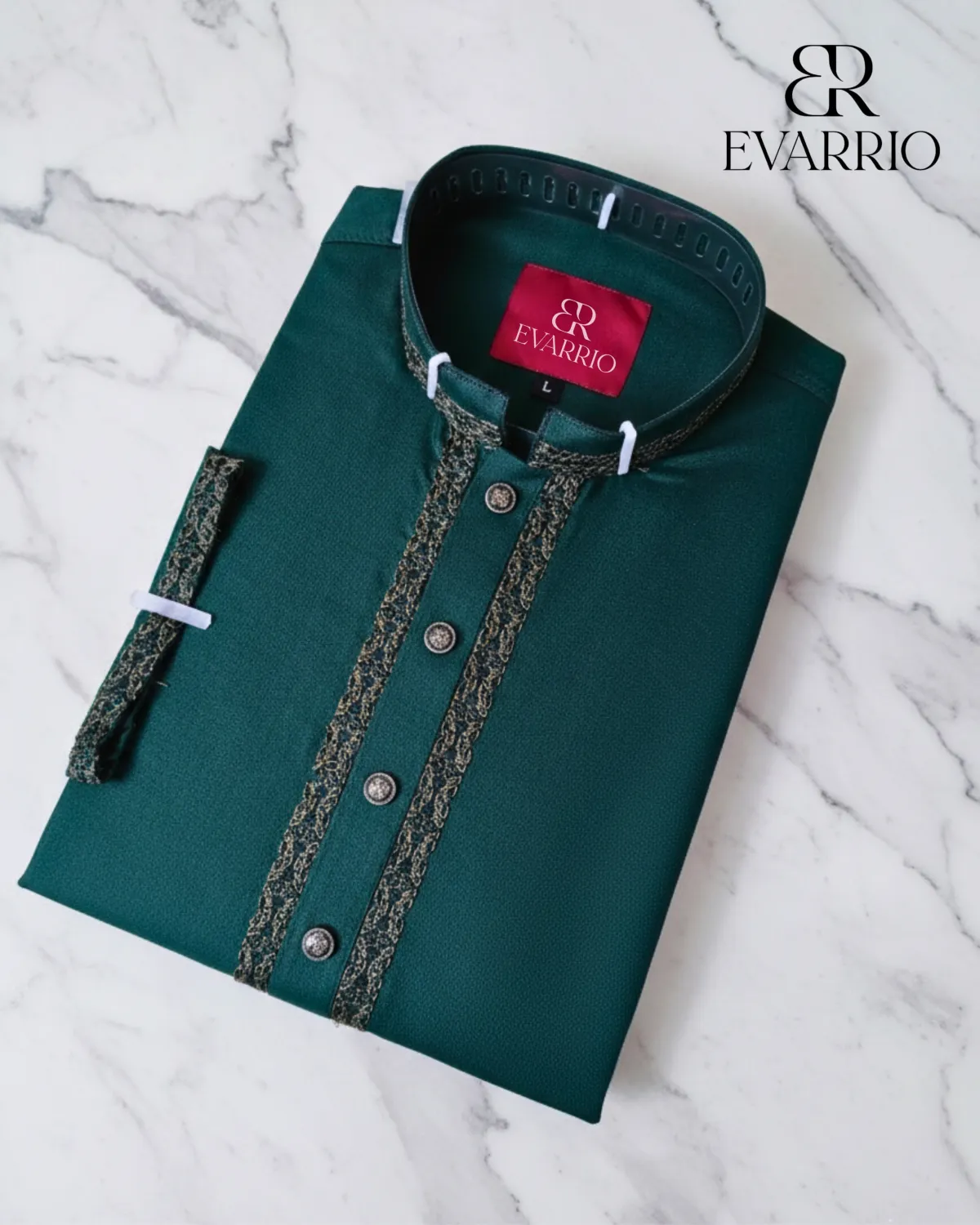 Evarrio Premium Emerald Green Embroidered Pure Cotton Panjabi - Image 1