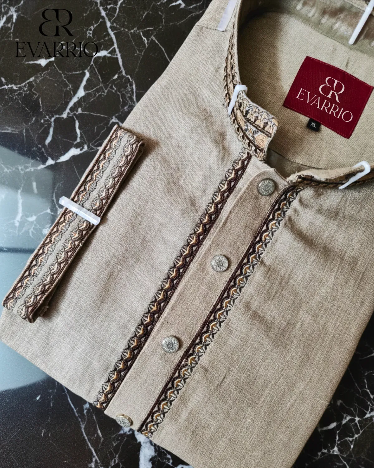 Evarrio Signature Oatmeal Textured Pure Cotton Panjabi - Image 1