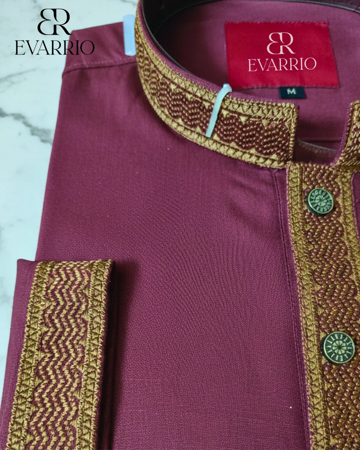 Evarrio Royal Magenta Embroidered Pure Cotton Panjabi - Image 3