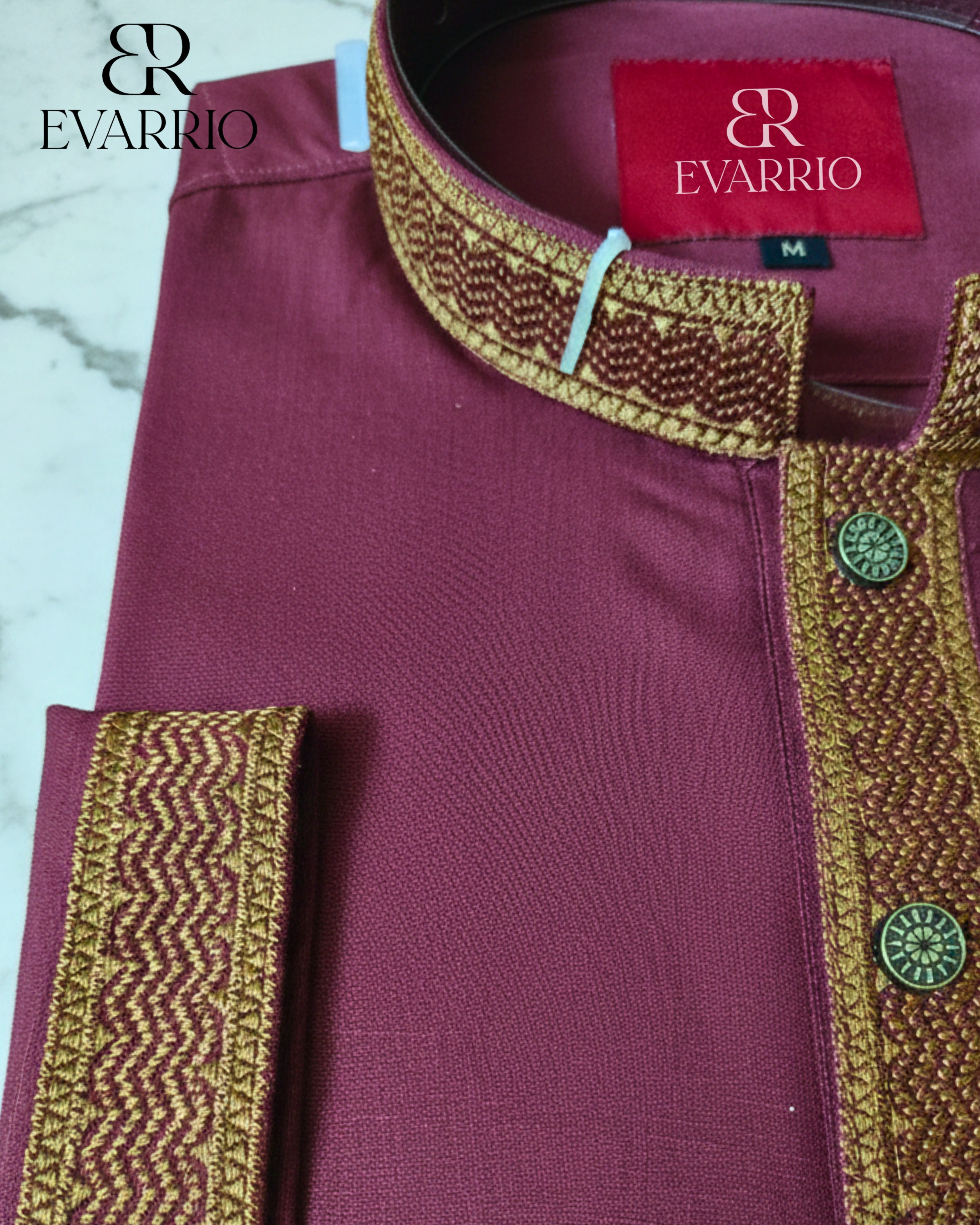 Evarrio Royal Magenta Embroidered Pure Cotton Panjabi image 3
