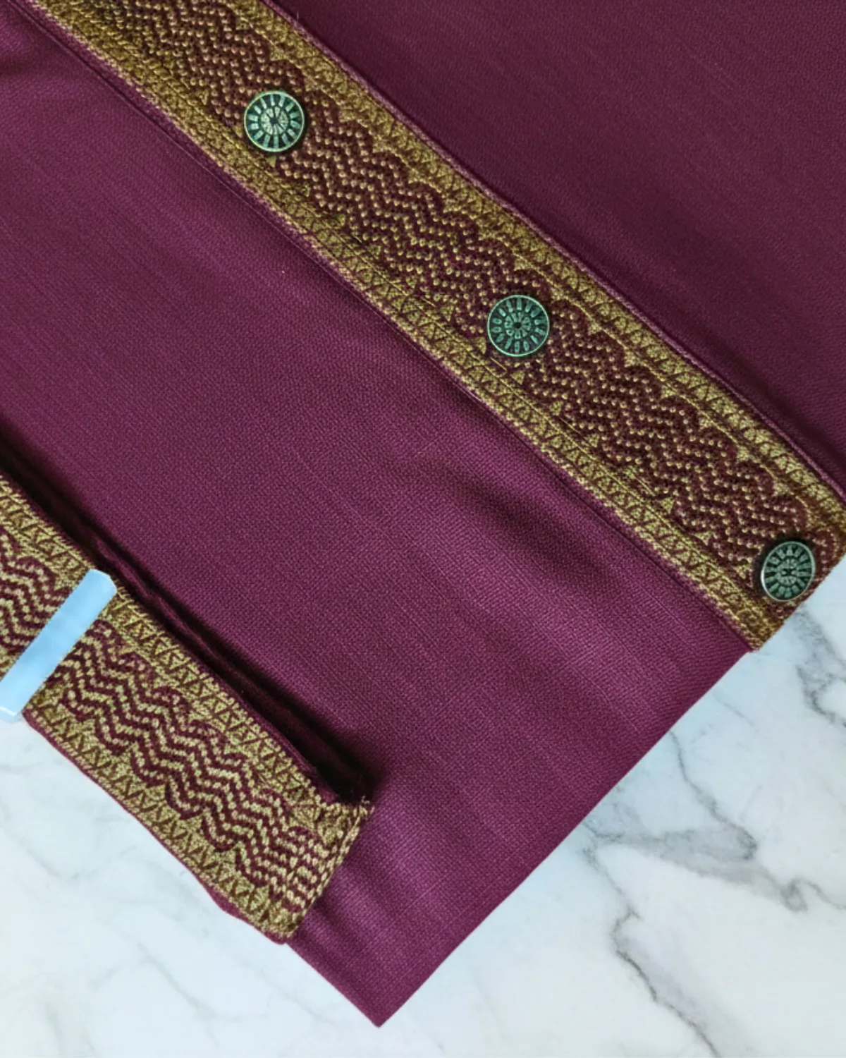 Evarrio Royal Magenta Embroidered Pure Cotton Panjabi - Image 2