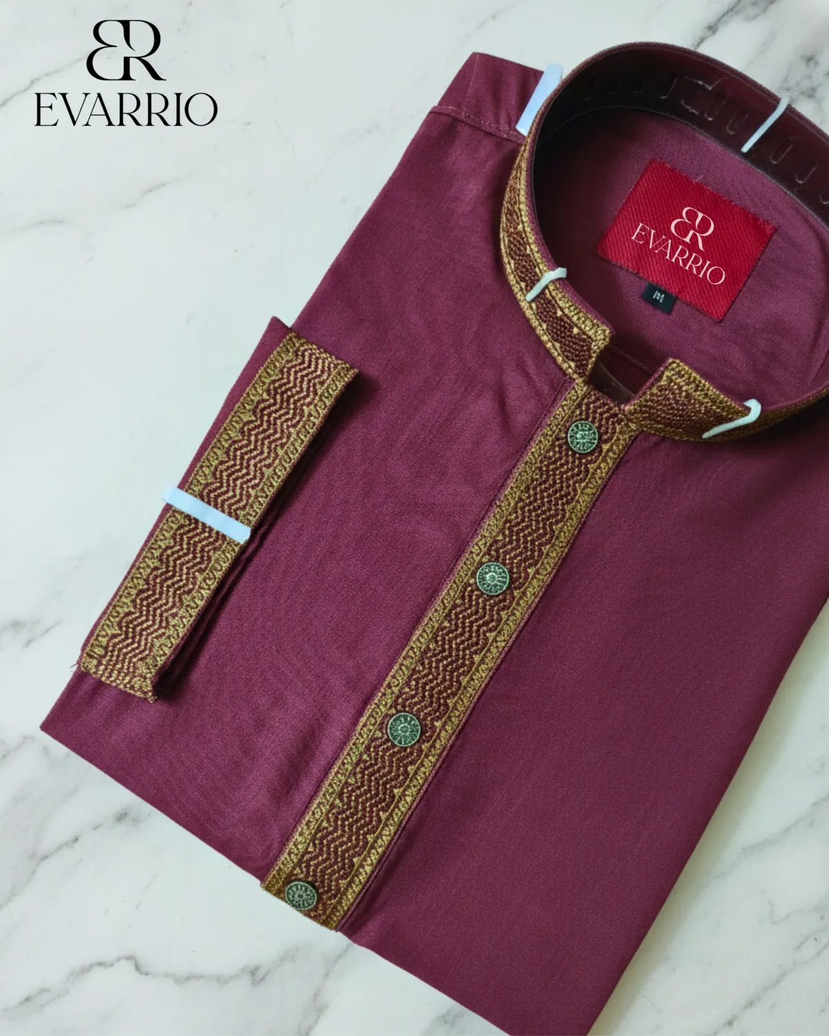 Evarrio Royal Magenta Embroidered Pure Cotton Panjabi - Image 1