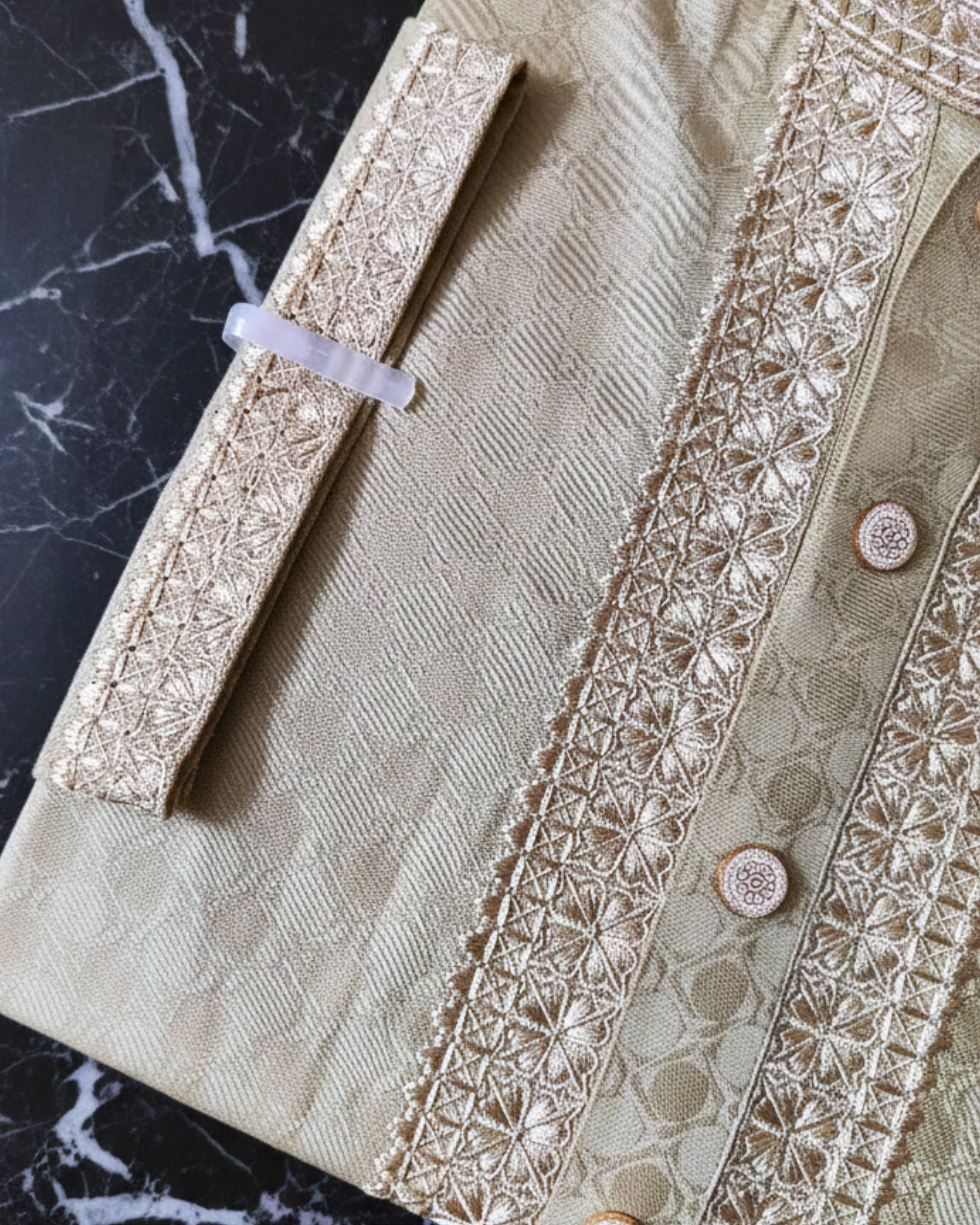 Evarrio Elite Cream-Gold Jacquard Pure Cotton Panjabi image 2
