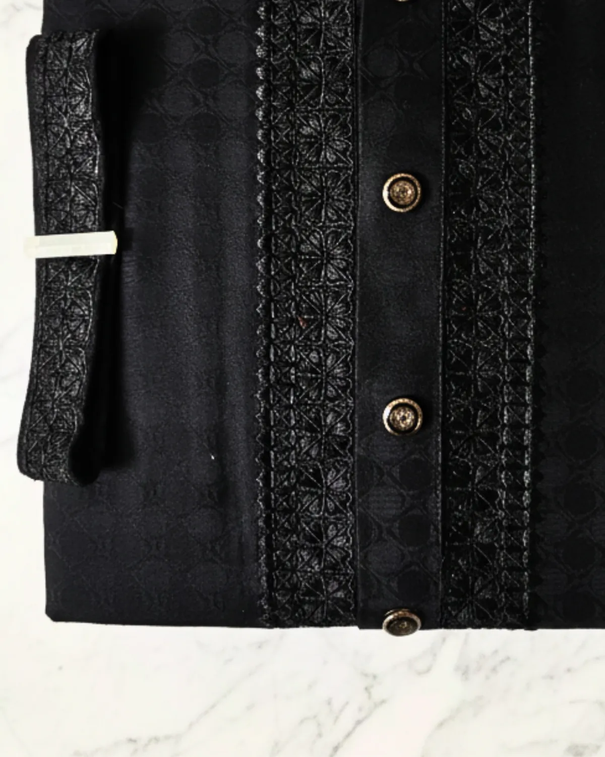 Evarrio Onyx Black Premium Jacquard Pure Cotton Panjabi - Image 3