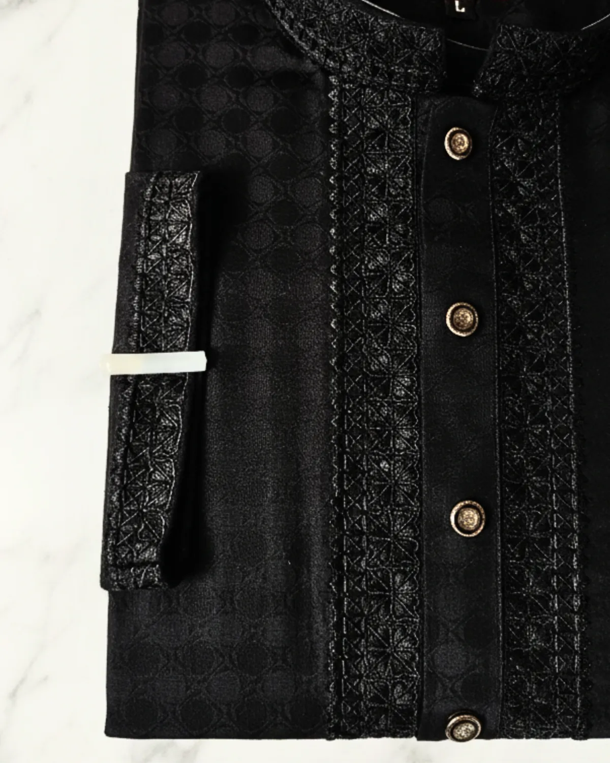 Evarrio Onyx Black Premium Jacquard Pure Cotton Panjabi - Image 2