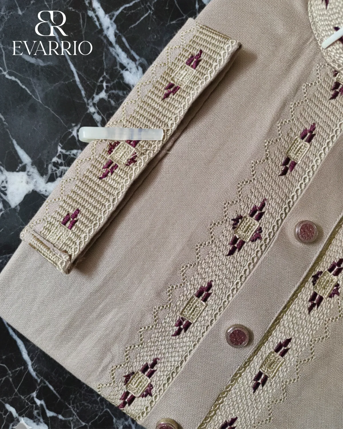 Evarrio Signature Beige Heritage Pure Cotton Panjabi - Image 3