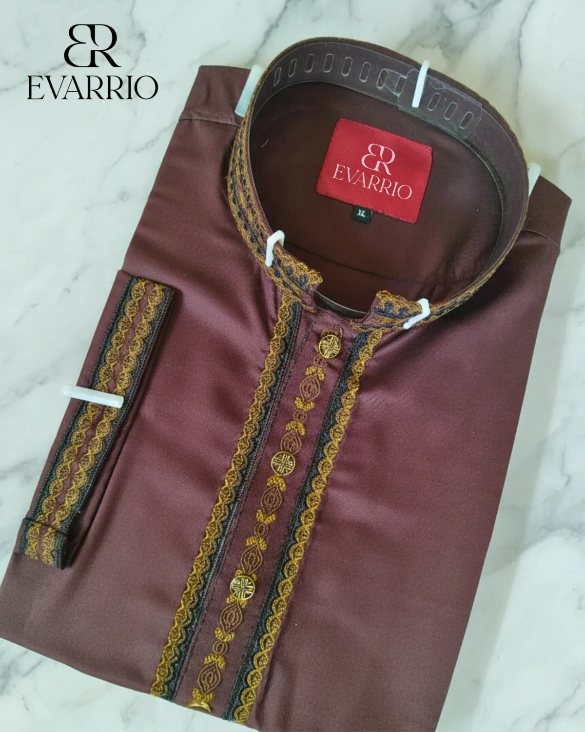 Evarrio Heritage Cocoa Brown Embroidered Pure Cotton Panjabi - Image 4