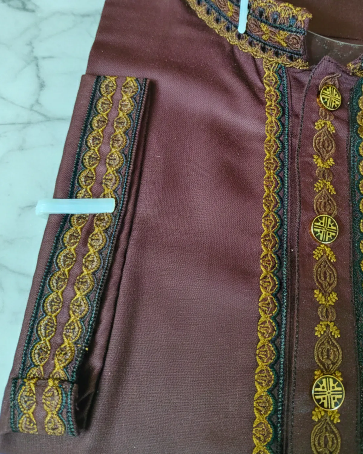 Evarrio Heritage Cocoa Brown Embroidered Pure Cotton Panjabi - Image 2