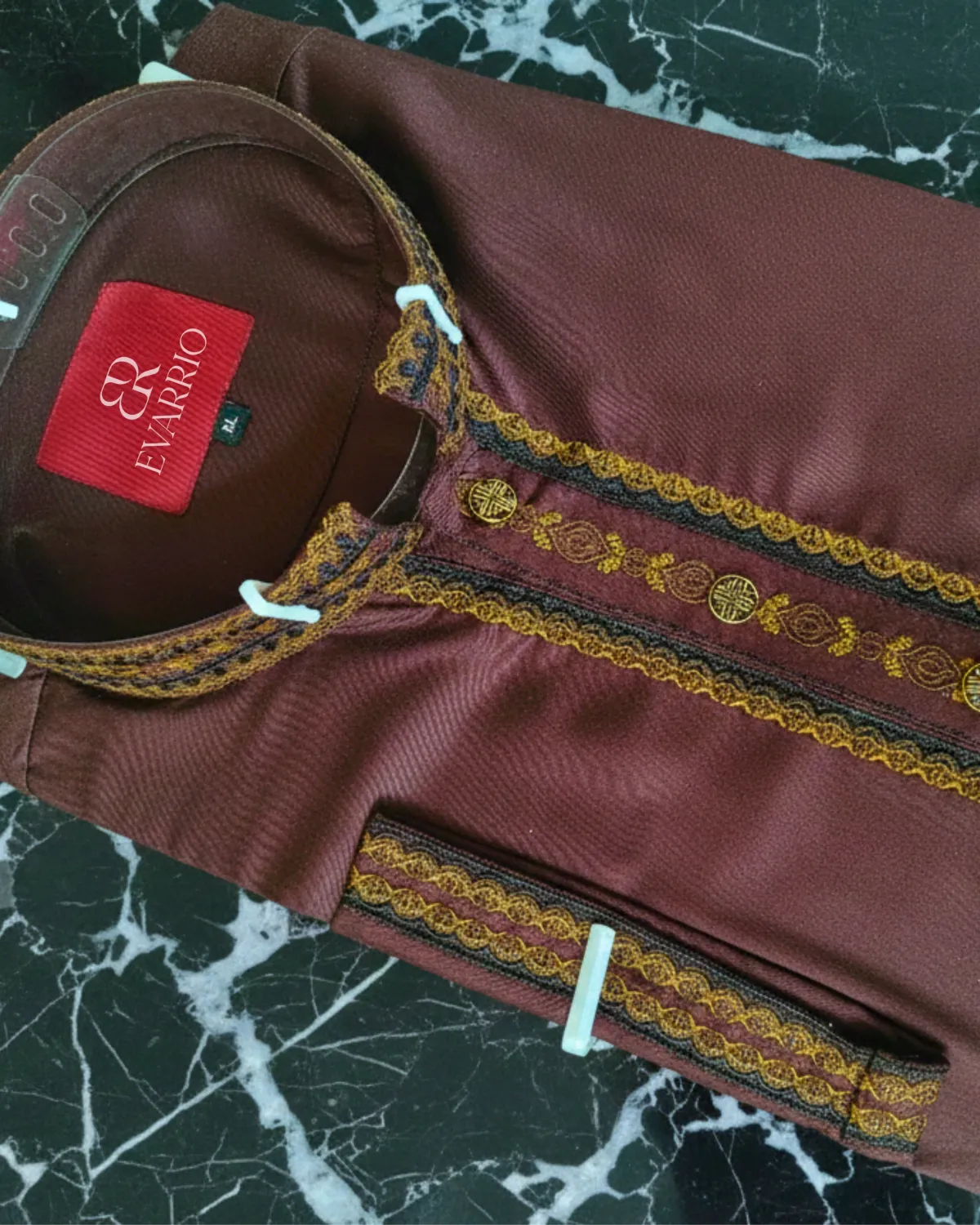Evarrio Heritage Cocoa Brown Embroidered Pure Cotton Panjabi - Image 1