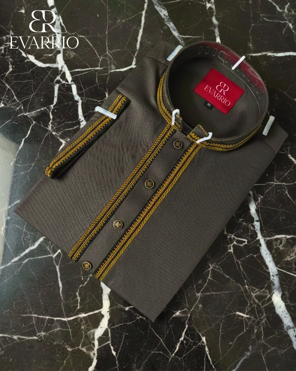 Evarrio Executive Charcoal Grey Textured Pure Cotton Panjabi - Image 1