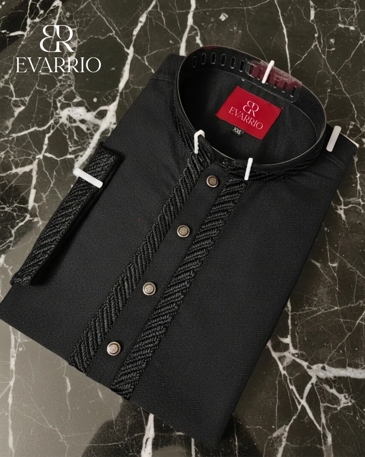 Evarrio "Black Diamond" Elite Textured Pure Cotton Panjabi - Image 1