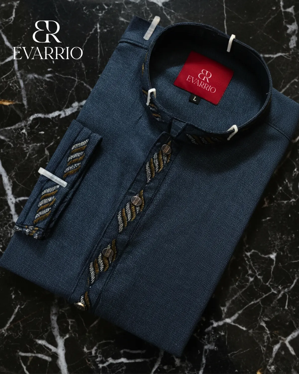 Evarrio "Steel Azure" Artisan Textured Pure Cotton Panjabi - Image 1