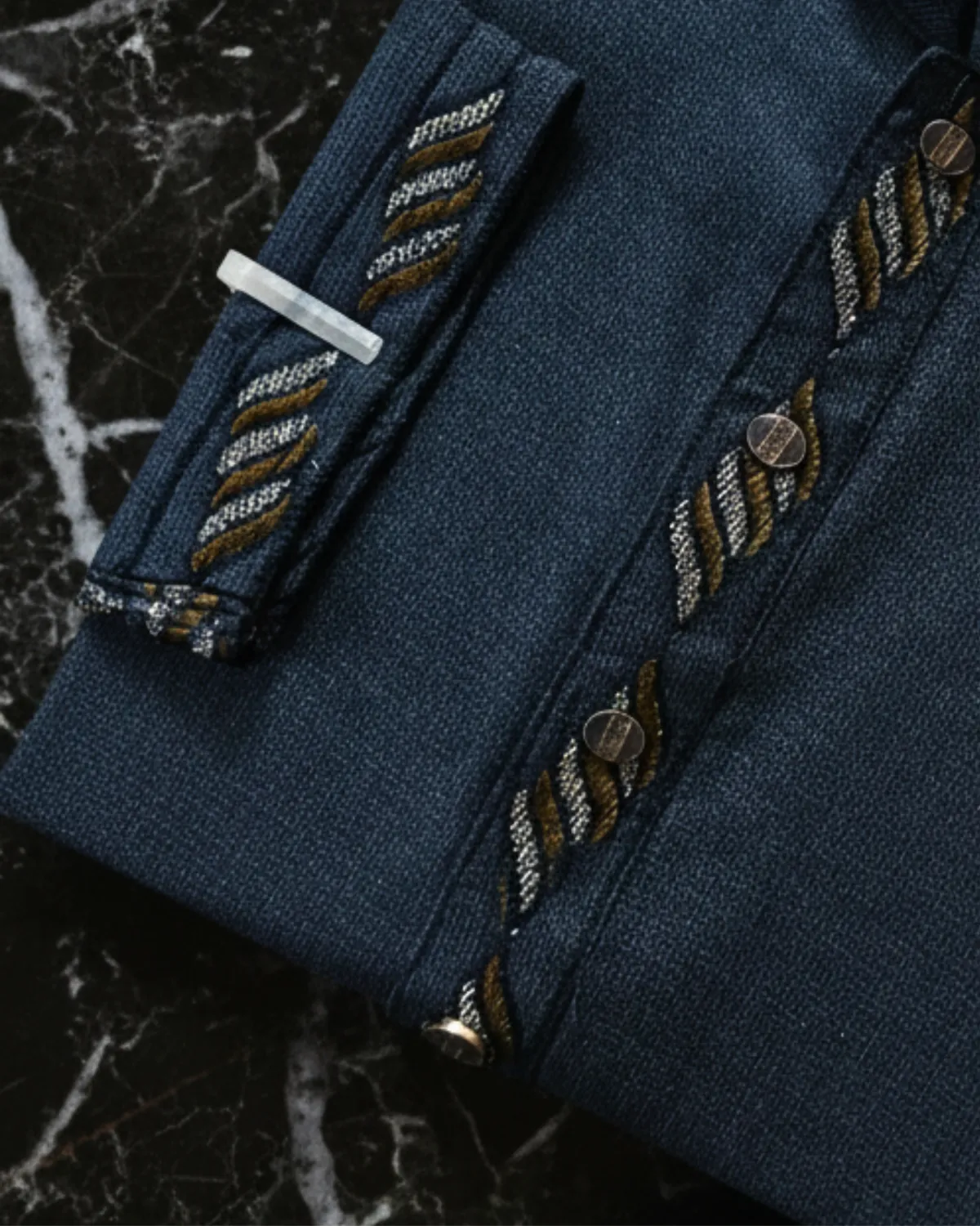 Evarrio "Steel Azure" Artisan Textured Pure Cotton Panjabi - Image 2