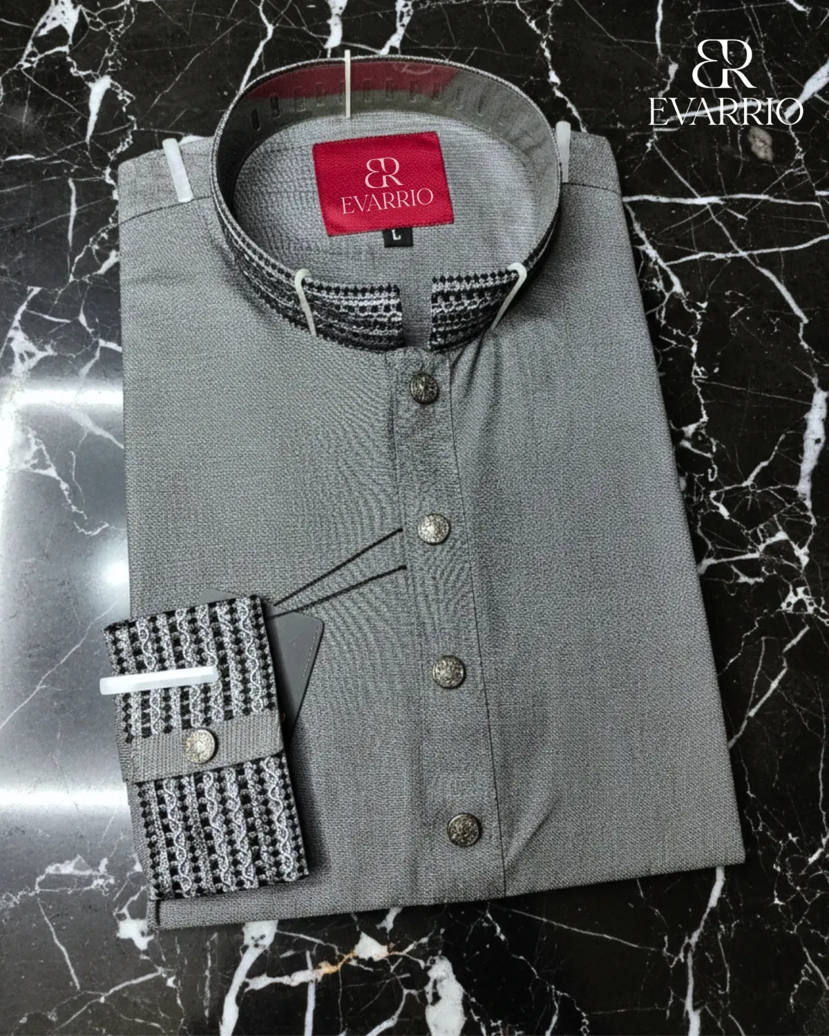 Evarrio "Platinum Frost" Signature Textured Pure Cotton Panjabi - Image 1