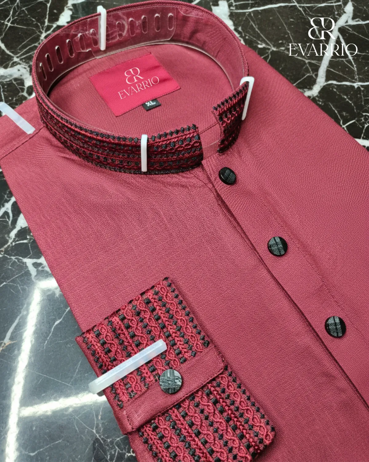 Evarrio "Crimson Executive" Elite Diamond-Weave Pure Cotton Panjabi - Image 1