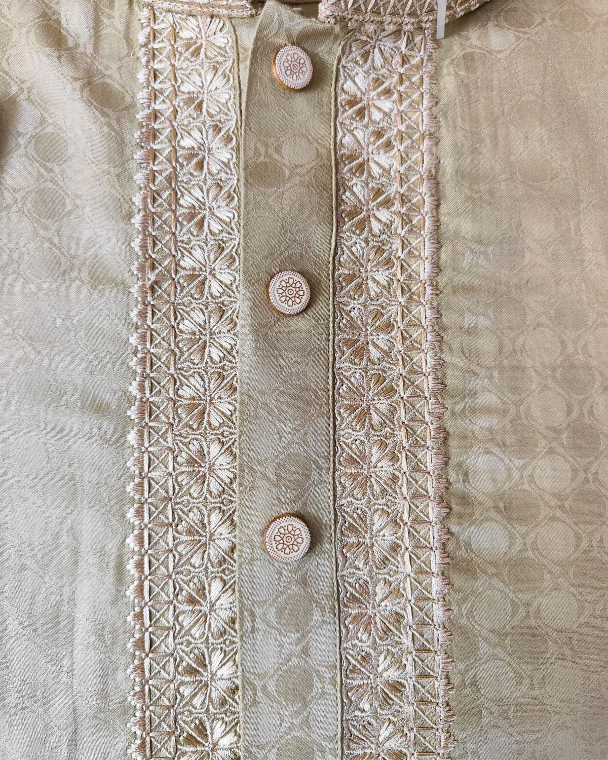 Evarrio Elite Cream-Gold Jacquard Pure Cotton Panjabi - Image 3