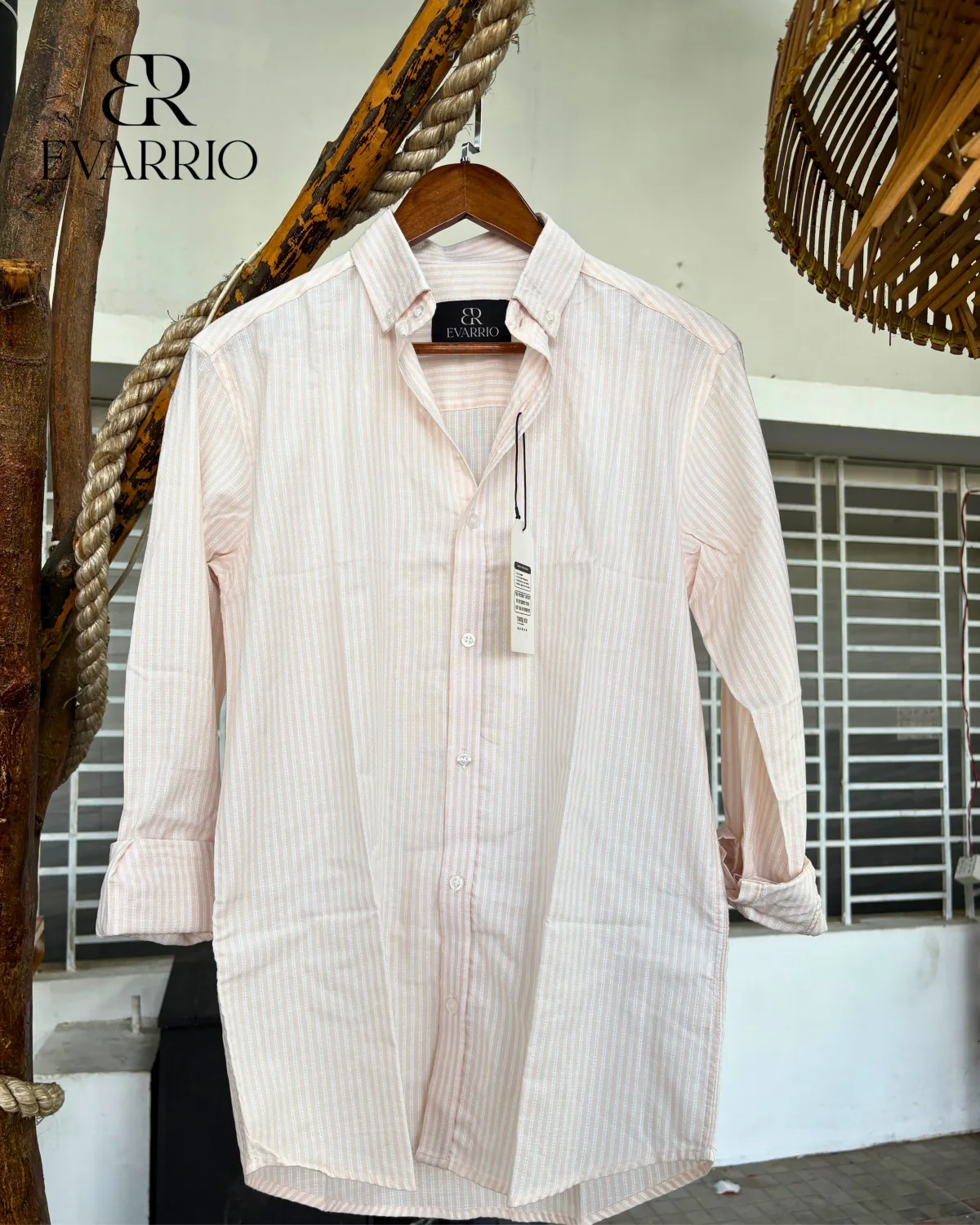 Evarrio "Peach Nectar" Elite Fine Cotton Striped Shirt - Image 1