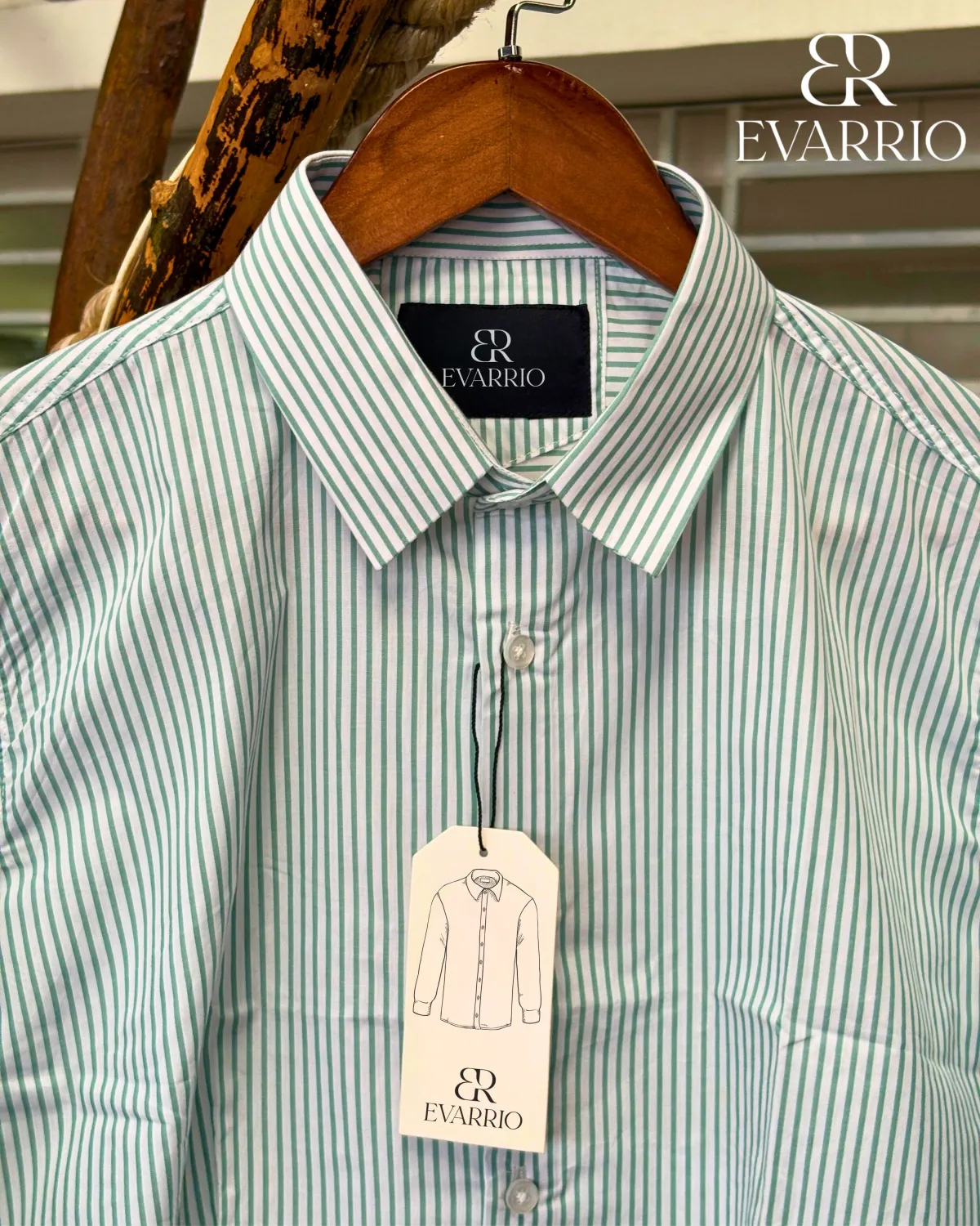 Evarrio "Mint Verve" Signature Fine Cotton Striped Shirt - Image 1