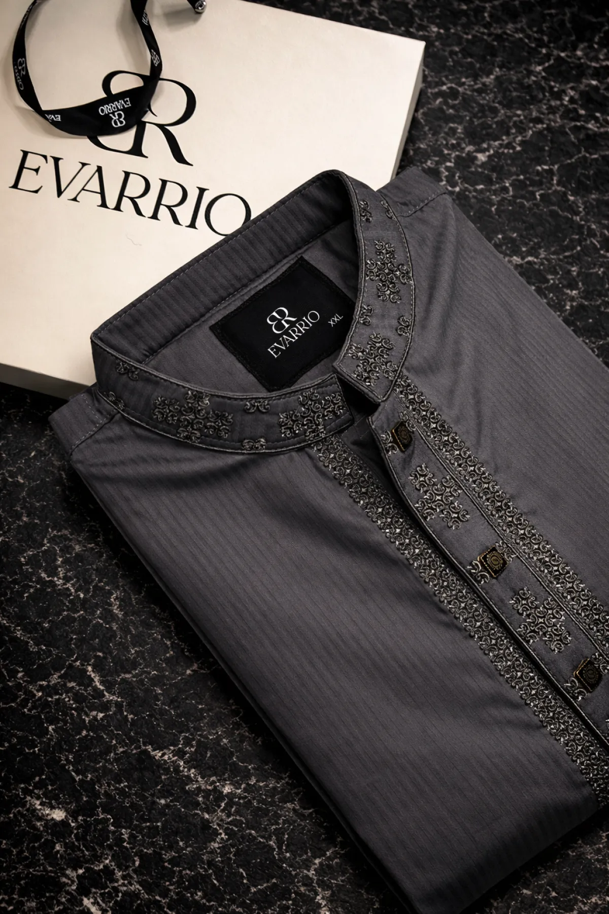 EVARRIO Luxury Embroidered Pure Cotton Panjabi – Ash Grey