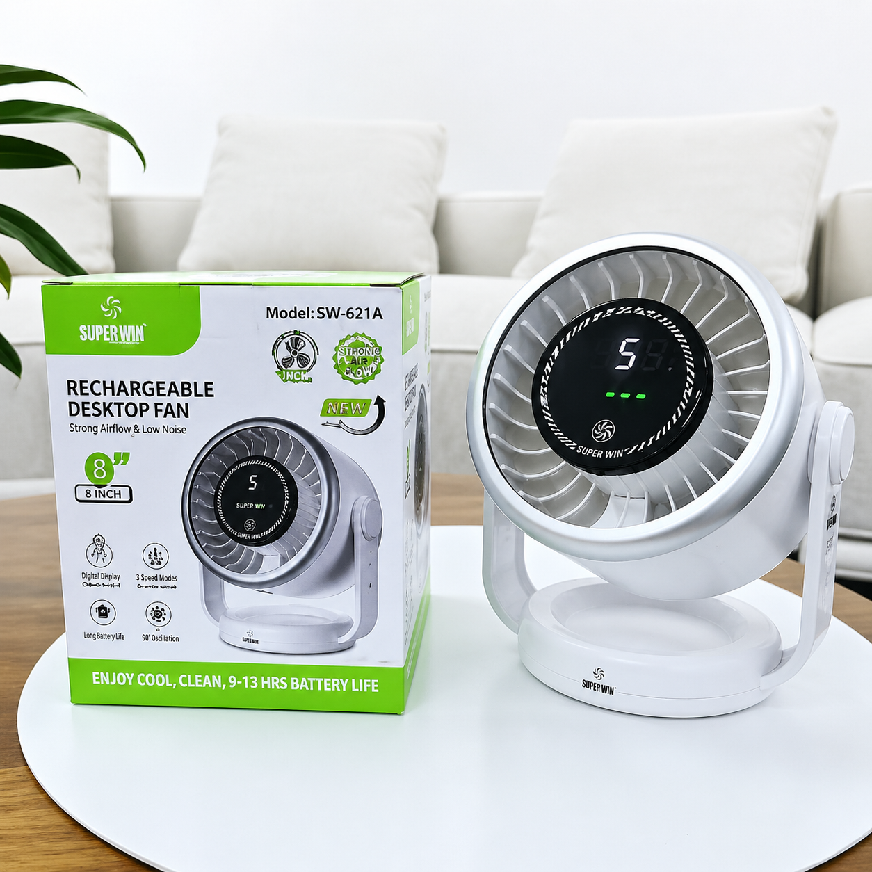 IWIN Energy Rechargeable Desk Fan - (IW8038-M)