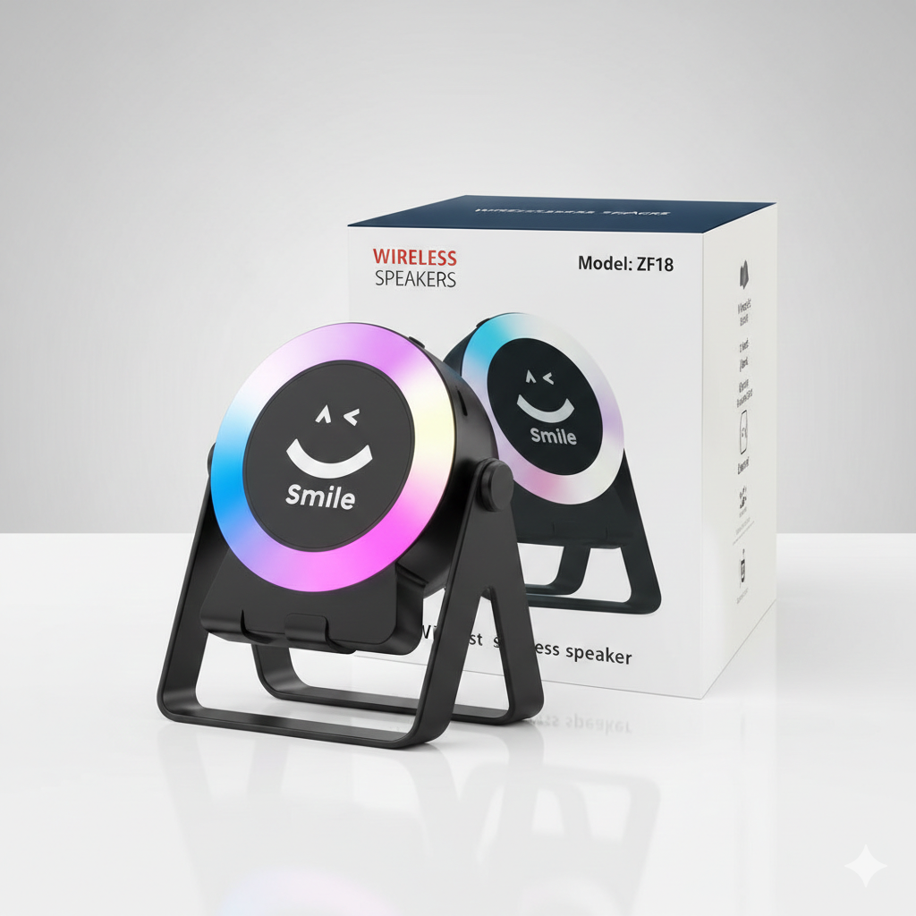 ZF18 Wireless Mini Speaker with 5W Bass, LED RGB Lights, Phone Stand, and Portable Fashion Sound Woofer