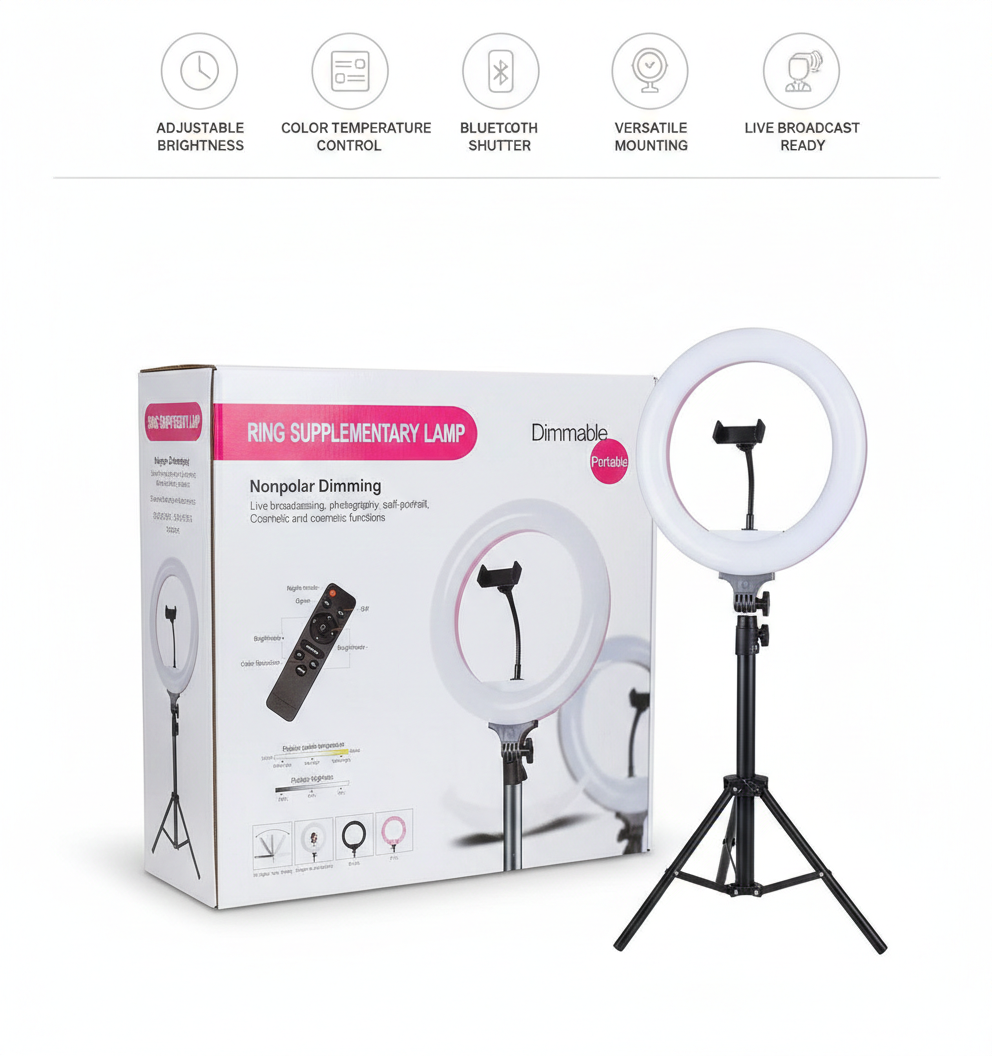 SD320 12Inch Ring Supplementary Lamp Dimmable Portable Nonpolar Dimming Light Color 3 + Phone Holder + Remote
