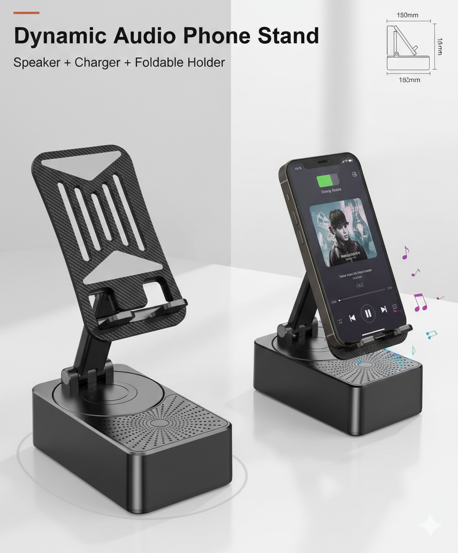 3 in1 Portable Foldable Mobile Phone Holder with Bluetooth Speaker