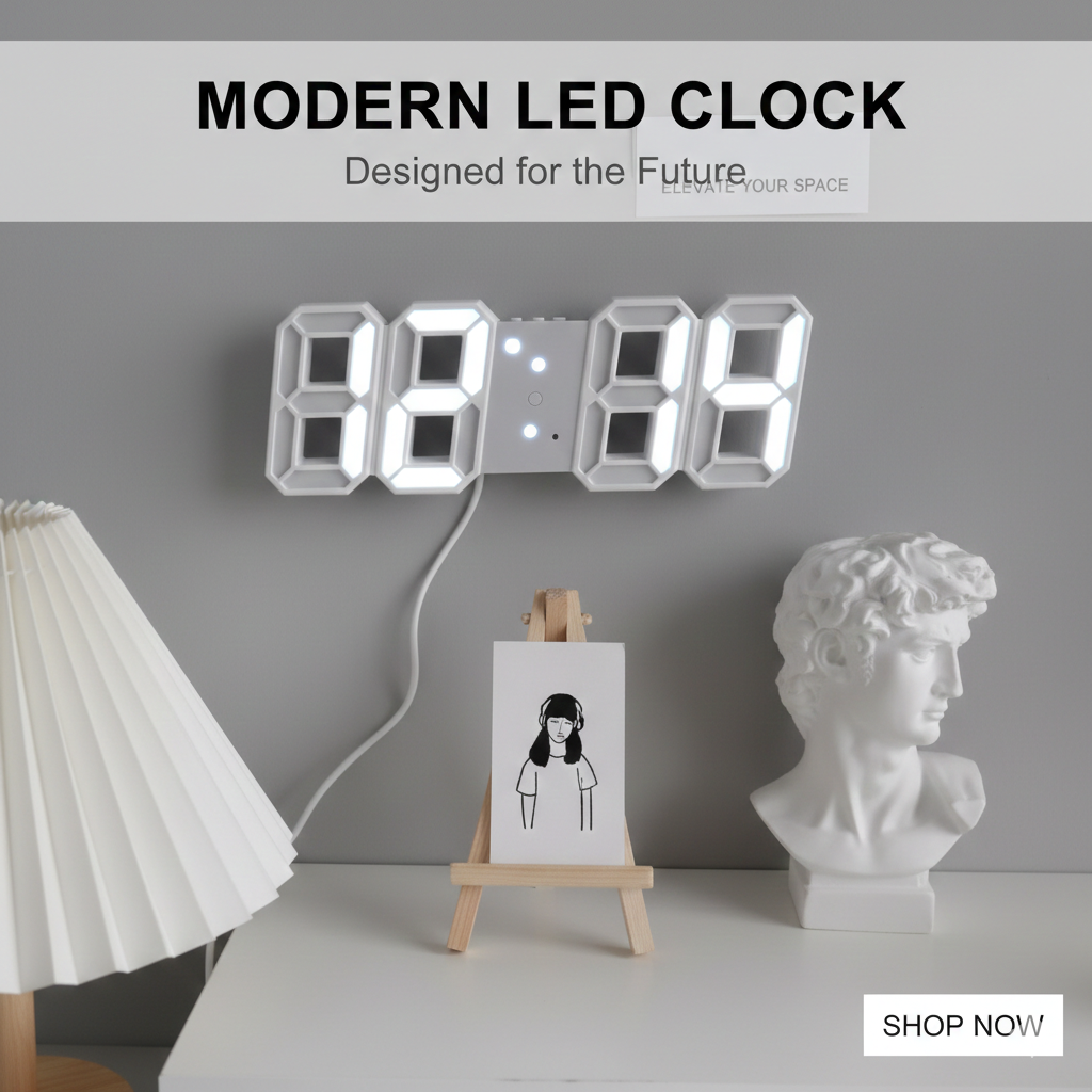 3D LED DIGITAL WALL CLOCK ELECTRONIC TABLE CLOCK WALL HANGING ALARM CLOCK