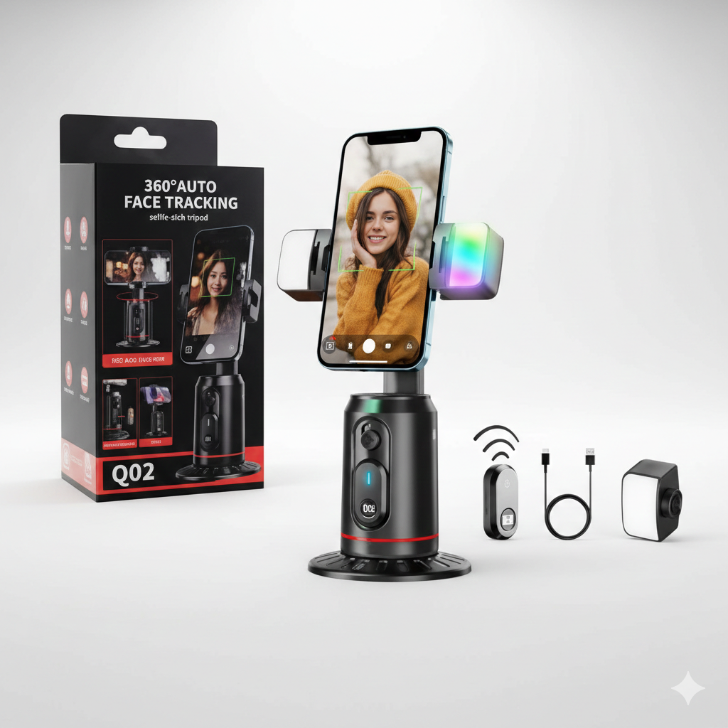 Q02 Selfie Stick Tripod 360° Auto Face Tracking