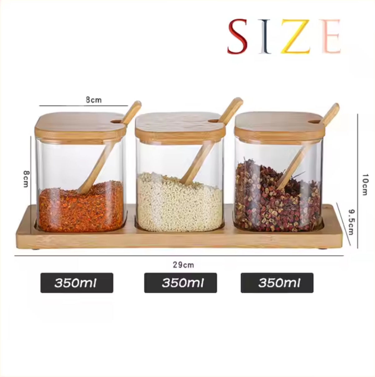 3-Piece Glass Seasoning Jar Set with Bamboo Base image 5
