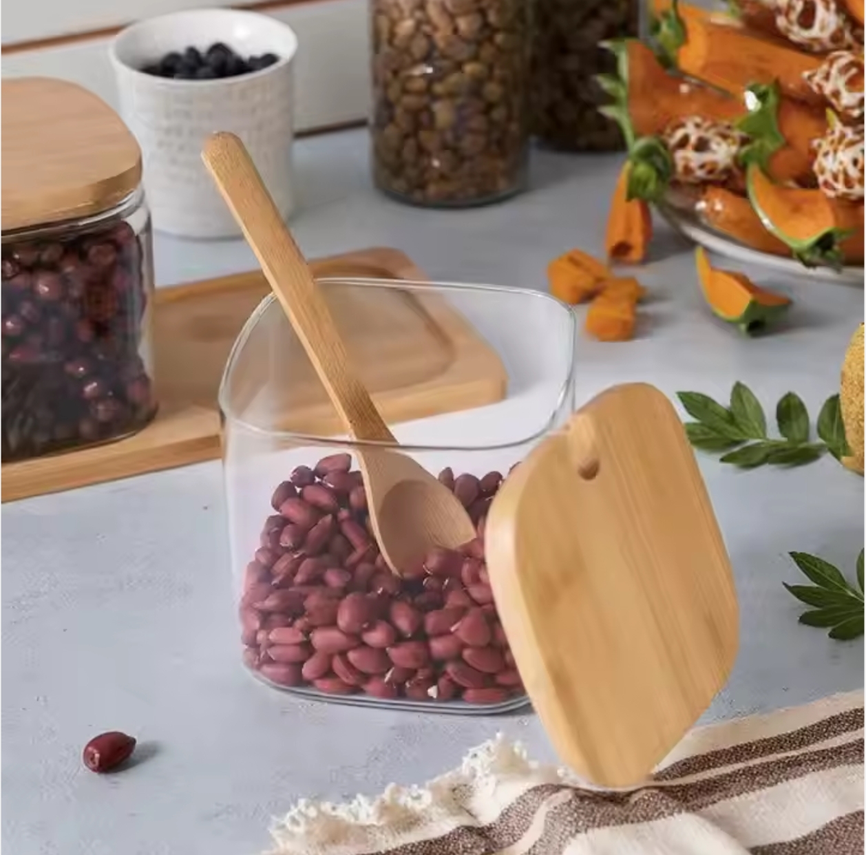 3-Piece Glass Seasoning Jar Set with Bamboo Base image 4