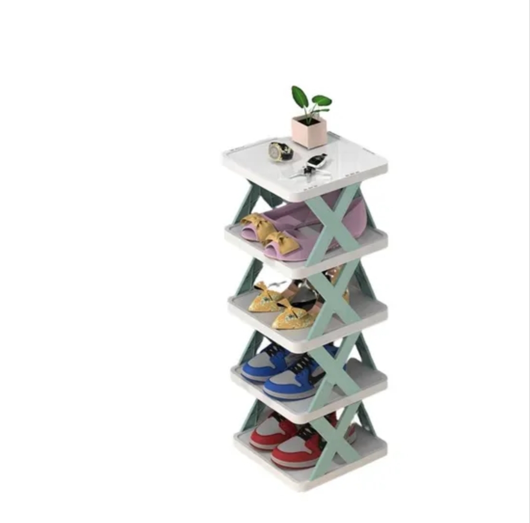 Space-Saving 5-Tier Shoe Rack: Folding Adjustable Plastic Organizer for Closets and Narrow Spaces image 7