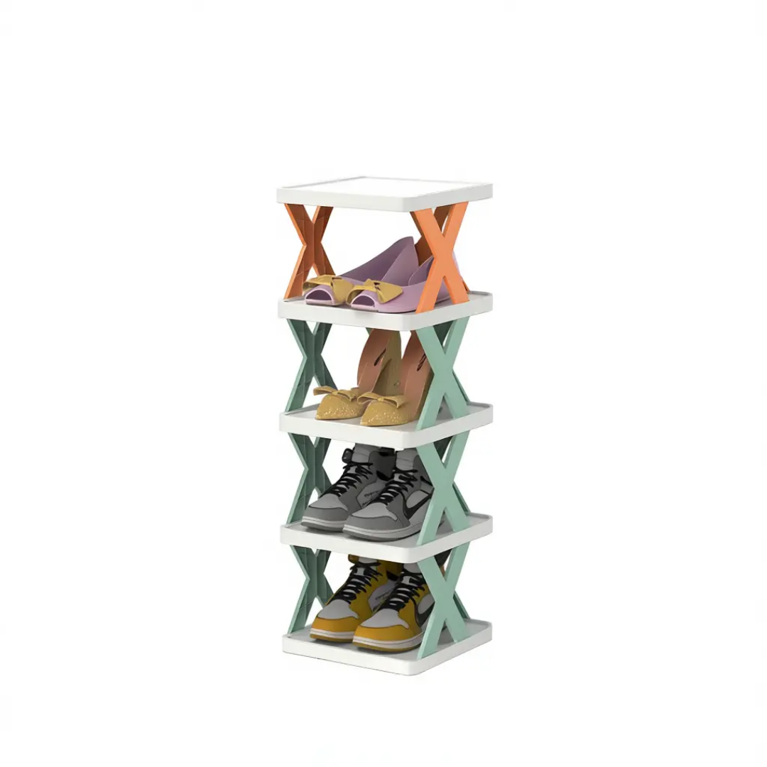 Space-Saving 5-Tier Shoe Rack: Folding Adjustable Plastic Organizer for Closets and Narrow Spaces image 3