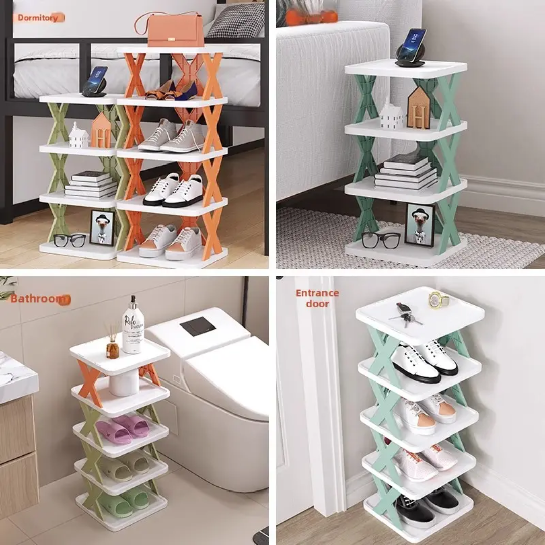 Space-Saving 5-Tier Shoe Rack: Folding Adjustable Plastic Organizer for Closets and Narrow Spaces image 4