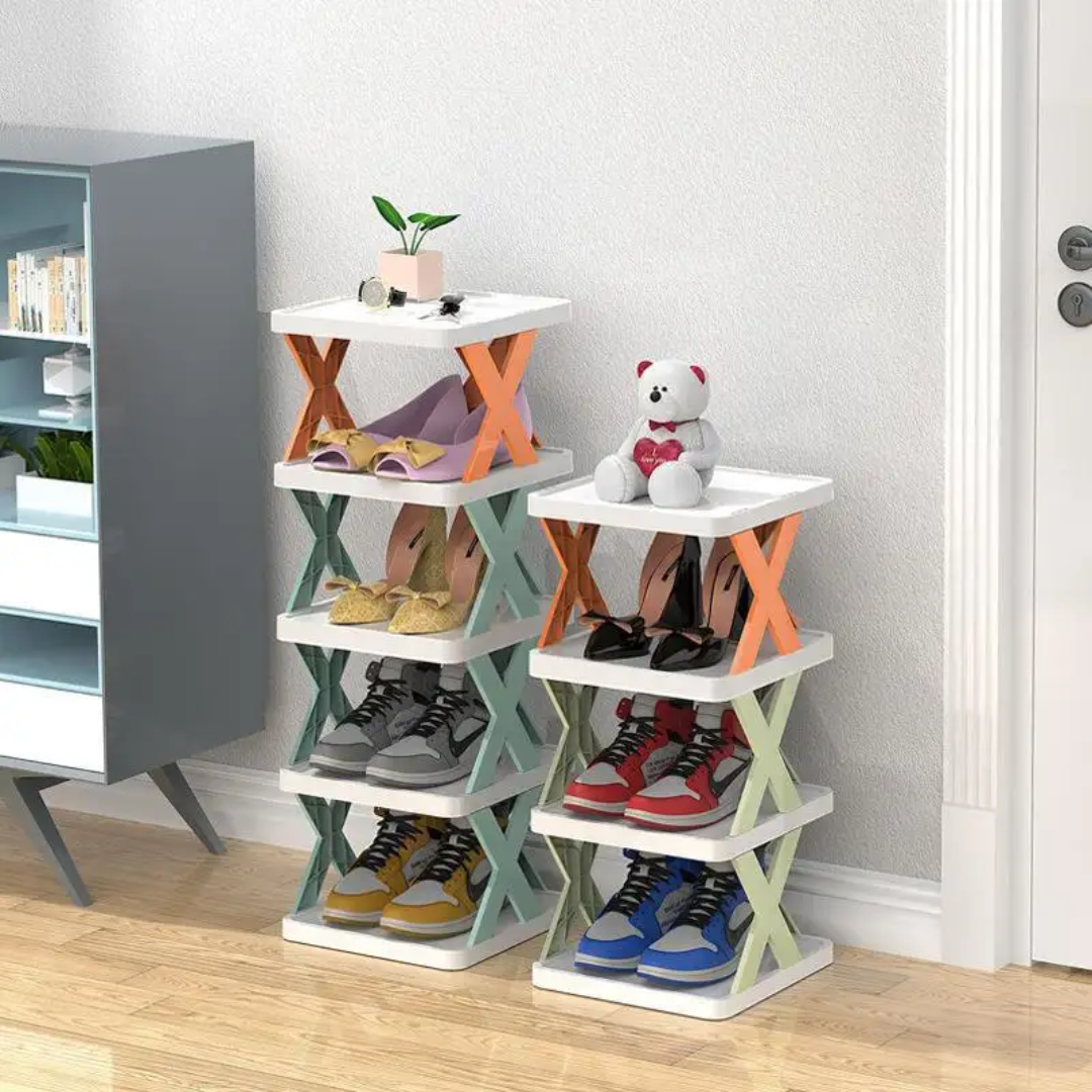 Space-Saving 5-Tier Shoe Rack: Folding Adjustable Plastic Organizer for Closets and Narrow Spaces image 6