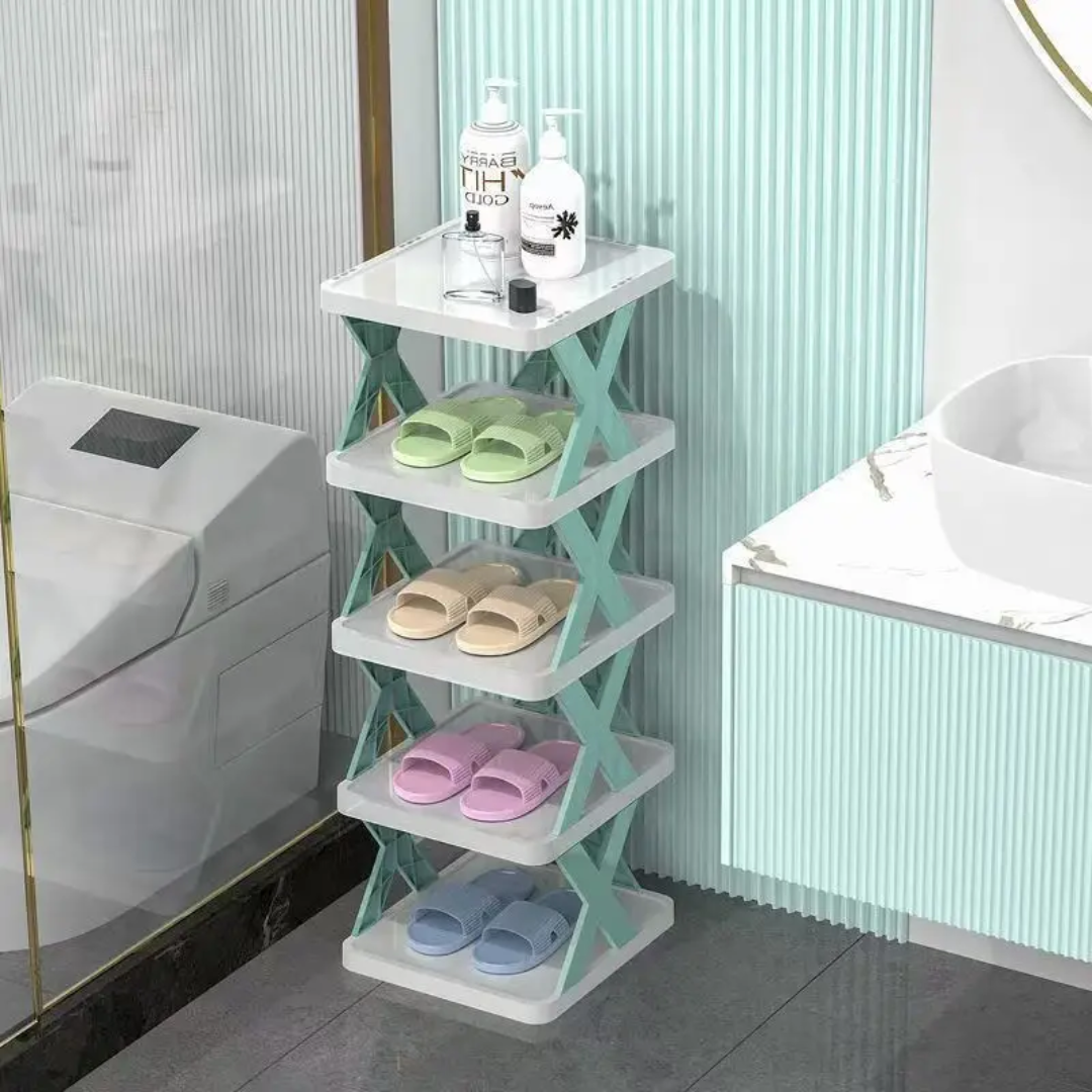 Space-Saving 5-Tier Shoe Rack: Folding Adjustable Plastic Organizer for Closets and Narrow Spaces image 1