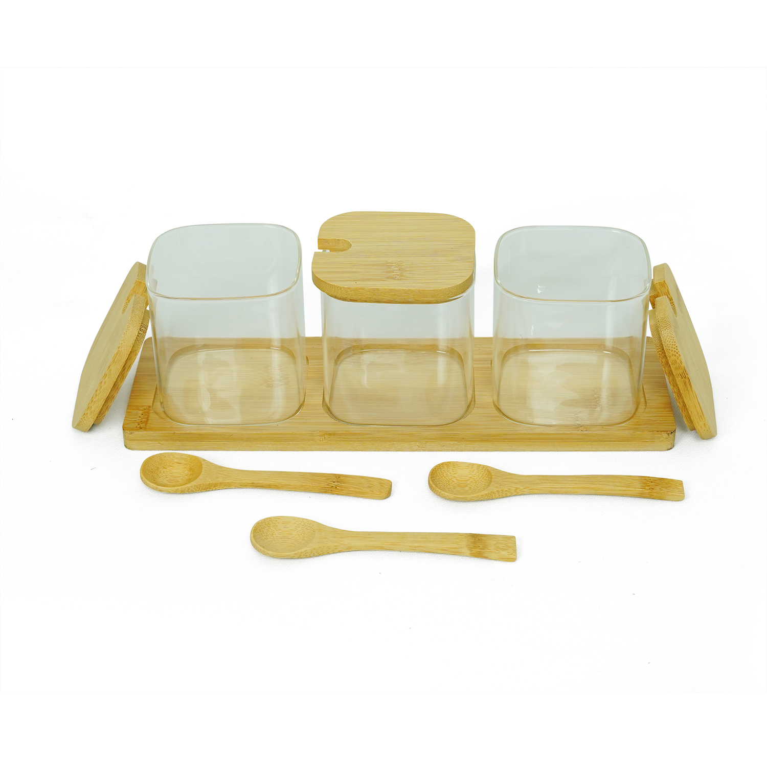3-Piece Glass Seasoning Jar Set with Bamboo Base image 2