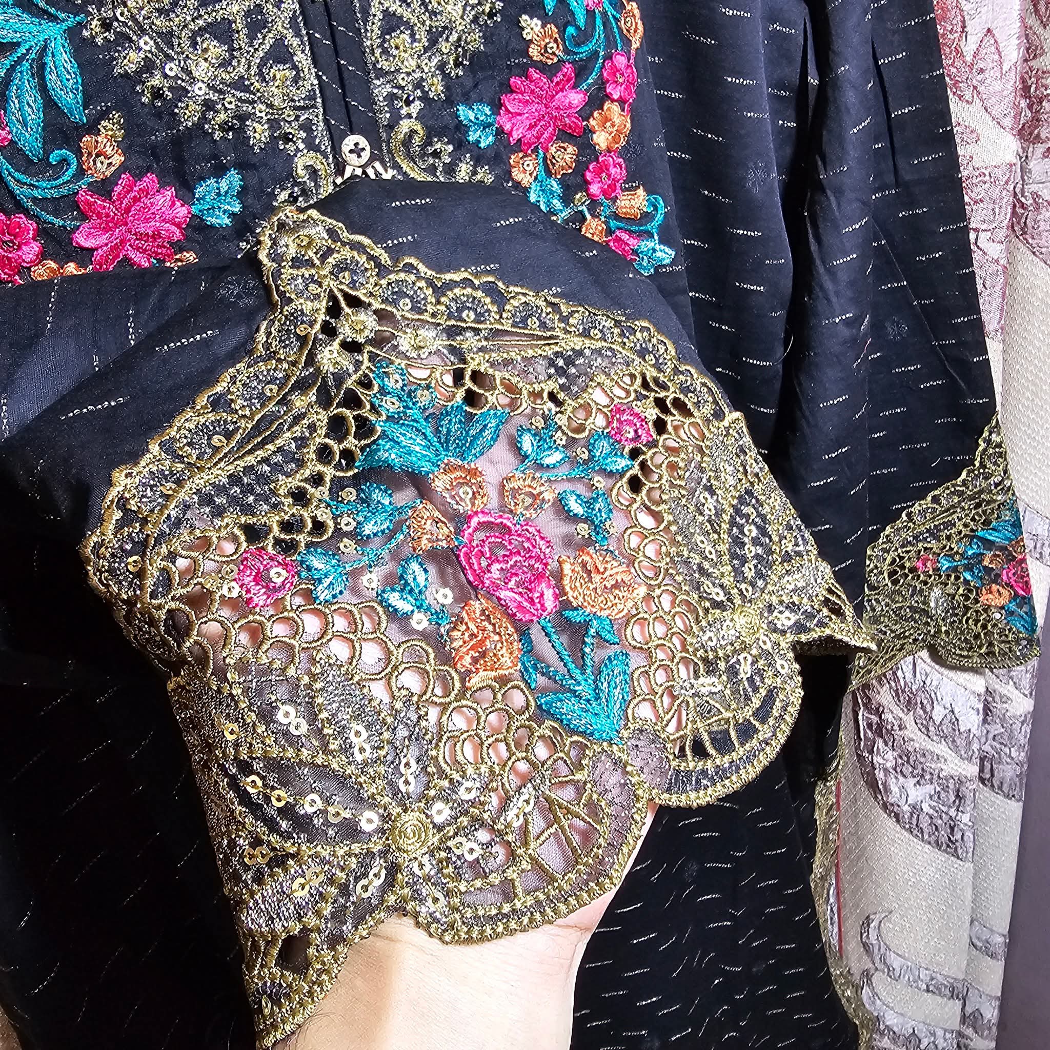 3 piece Luxurious-Embroidered Collection by Tawakkal - Black - Image 3