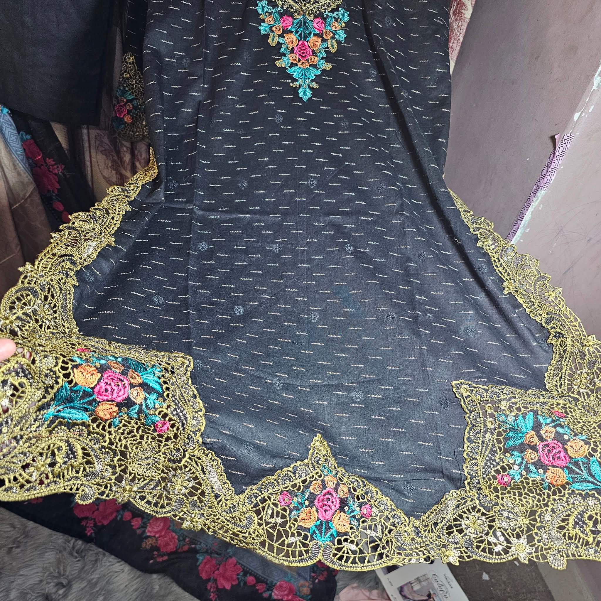 3 piece Luxurious-Embroidered Collection by Tawakkal - Black - Image 4
