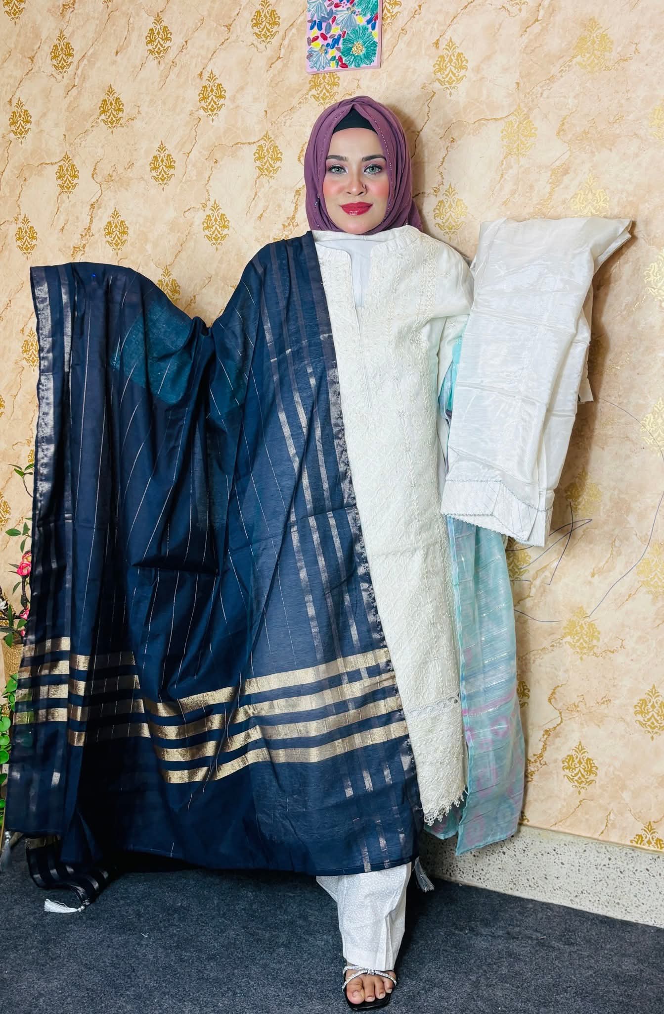 3 Piece Ready to wear Embroidered Luxury Pret | Lakhany-Off White (Imported from Pakistan)