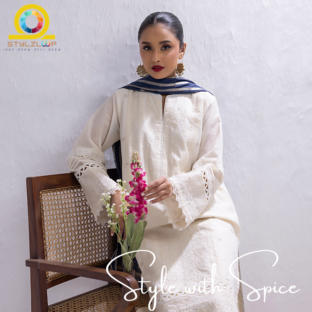 3 Piece Ready to wear Embroidered Luxury Pret | Lakhany-Off White (Imported from Pakistan) - Image 2